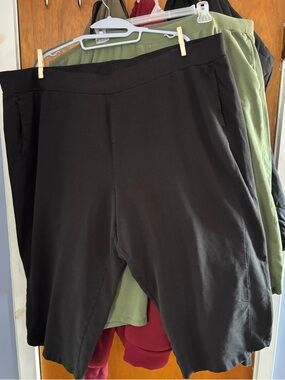 Two Pairs of Terra & Sky Pull-On Capri Pants in Black & Green